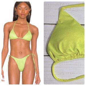 Monica Hansen | Shimmery Lurex Halter Neck Triangle String Bikini Top Yellow | S